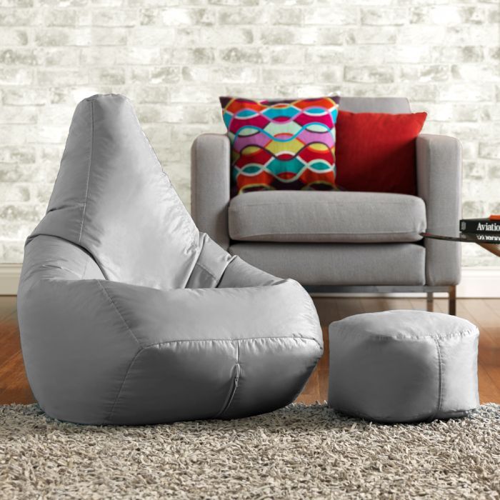 grey leather bean bag