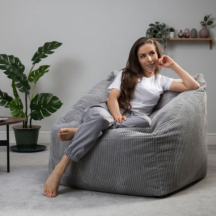 grey corduroy bean bag