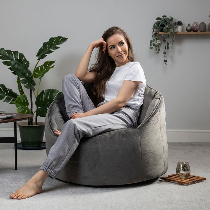 grey velour bean bag